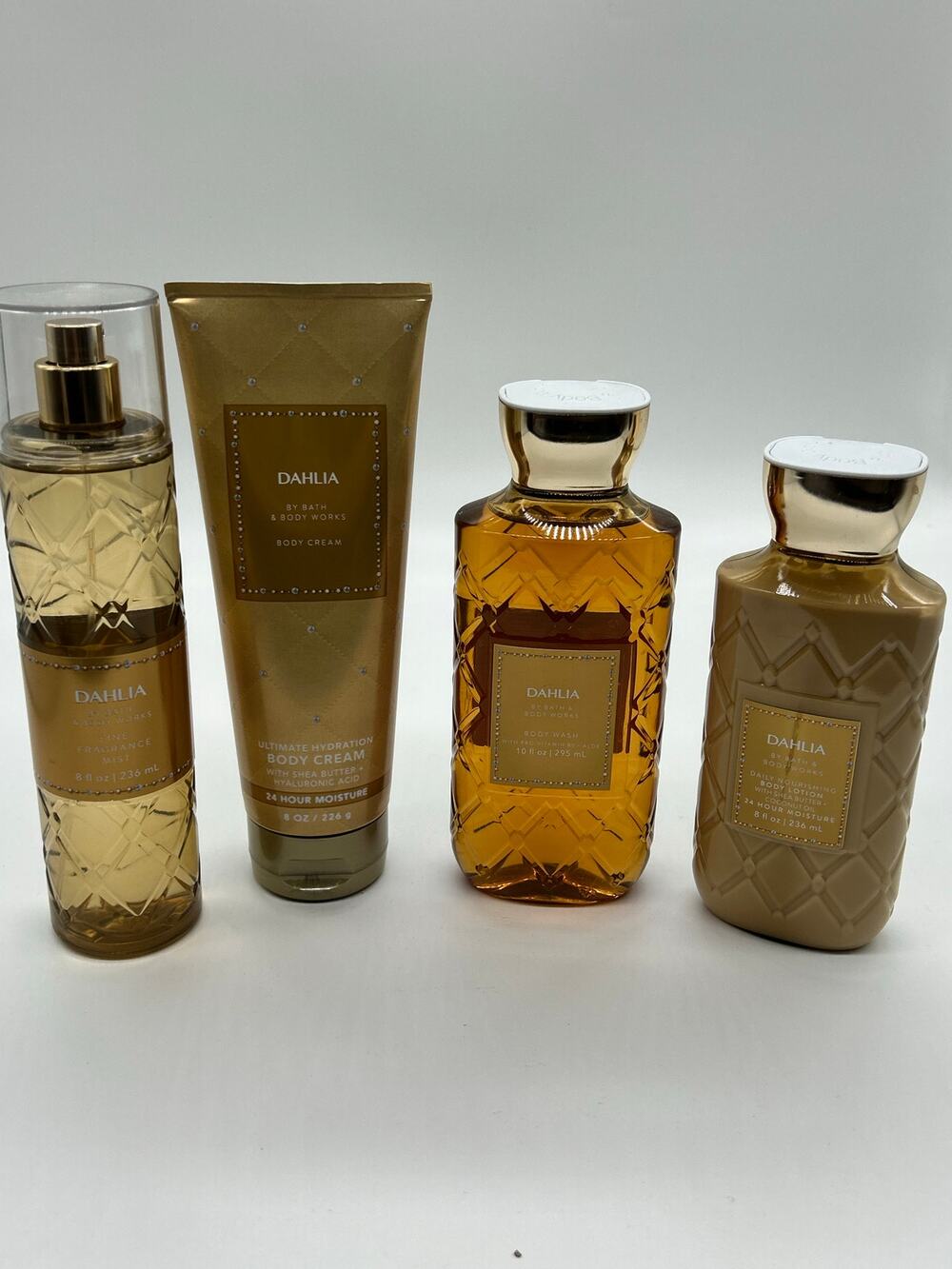 Bath & Body Works DAHLIA Body Cream Lotion Wash Fragrance Mist 4 Piece Set NEW